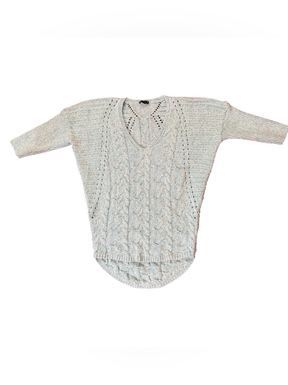 EXPRESS turquoise blue and white high-low cable knit sweater, size XS